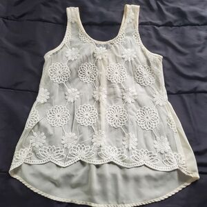 women XS white sheer lace tank